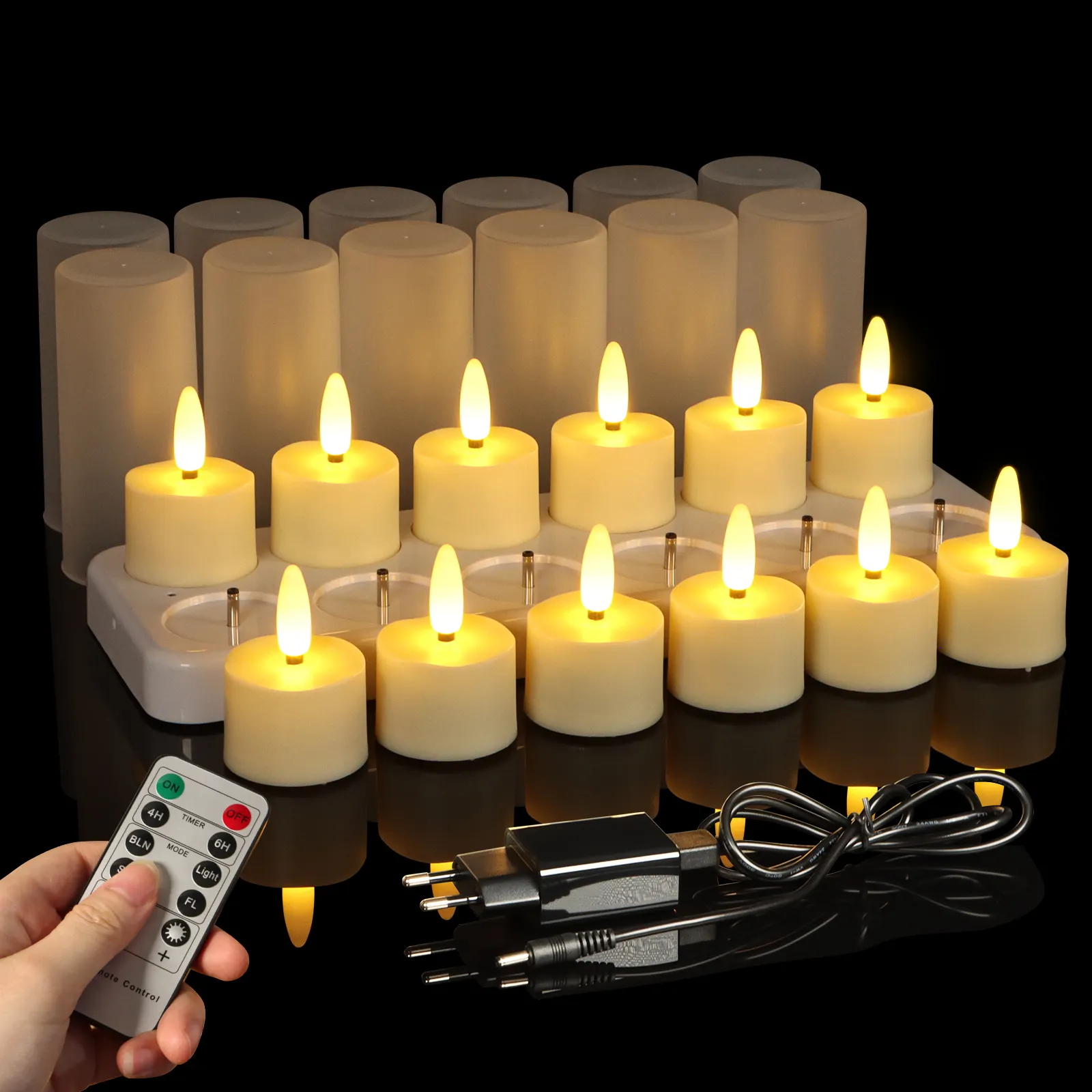 Decoración del hogar 3D 12pack Real Flame vela Led con batería con temporizador remoto, velas sin llama batería recargable