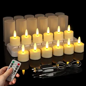 Home Decoration 3D 12pack Real Flame Battery Operated Led Candle With Remote Timer Flameless Candles Rechargeable Battery