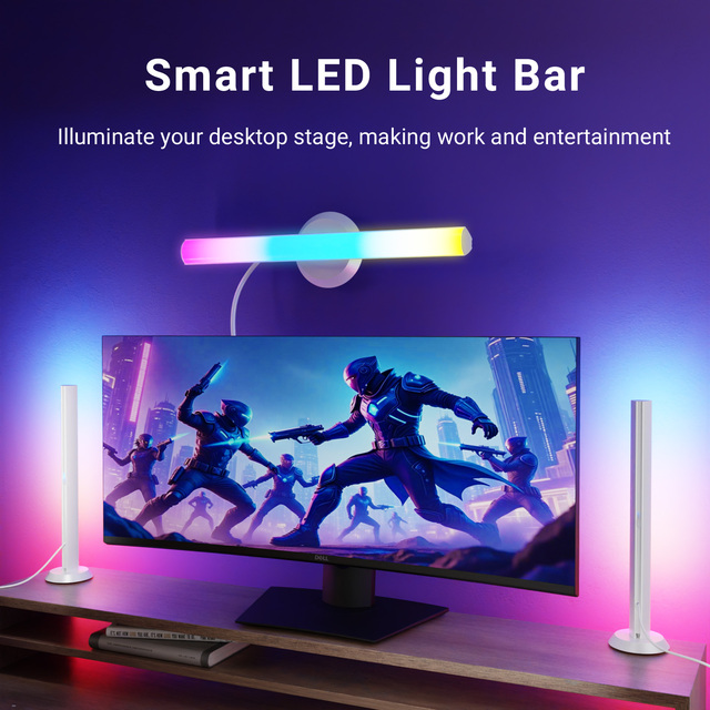 LED Smart Light Bar Decoration RGBIC Desk Color-changing Modern Simple Remote Control Bedroom Ambient Light E-sports Plastic E26