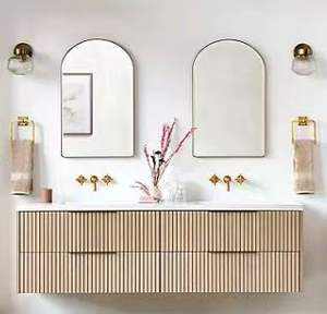 Mueble de Baño Moderno Minimalista de Alta Calidad, Montado en la Pared, Estilo Rejilla de Madera Maciza, para Apartamentos Grandes - Product Image 3