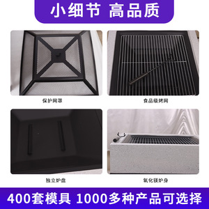 Multifunctional Fire Pit Charcoal <b>Grill</b> With <b>Mesh</b> Lid Outdoor BBQ Heater 76x76x27cm Windproof Rustproof Design - Product Image 4