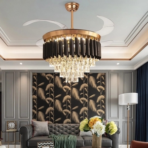 Ventilateur de plafond LED rétractable en gros, lustre en cristal, tailles 42-52 pouces, moteur CC 6 vitesses, design moderne pour salon, garantie 3 ans - Product Image 6