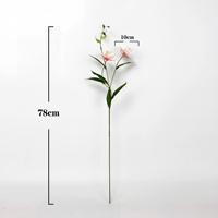 Bunga Lily Buatan Tiruan Realistis 2 Kepala Buket Mini Desain Unik untuk Rumah Pernikahan Pesta Kantor Vas Hiasan Tengah