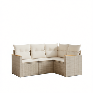Ensemble de canapés de jardin en polyrotin beige avec structure en acier thermolaqué, mobilier d'extérieur au design contemporain, sièges durables pour patio - Product Image 1
