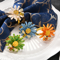 Boucle de serviette tournesol transfrontalière décoration de table anneau de serviette abeille coloré petites marguerites abeille animal bouche anneau en tissu