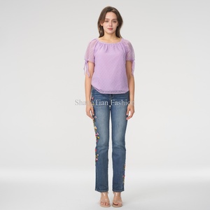 Blusas y Tops Franceses Nuevos al por Mayor para Mujer, con Mangas Abullonadas, Estilo Moderno, Tops de Manga Corta para Mujer - Product Image 3