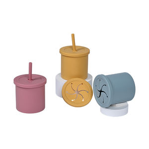 Großhandel individuelles Logo lebensmittel-klasse BPA-frei kinder fütterung becher baby wasser-becher 2 in 1 mit snack-deckel weiche silikon-wasserflasche - Product Image 3