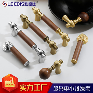 LCCDIS Solid Brass Wooden Handle T-Shaped Chinese Style Drawer Wardrobe Door <b>Knob</b> Durable Furniture Hardware - Product Image 4