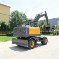 Excavatrice sur roues hydraulique de 7-8 tonnes avec moteur Yuchai, équipement de construction haute performance avec godet de 0,3 m³