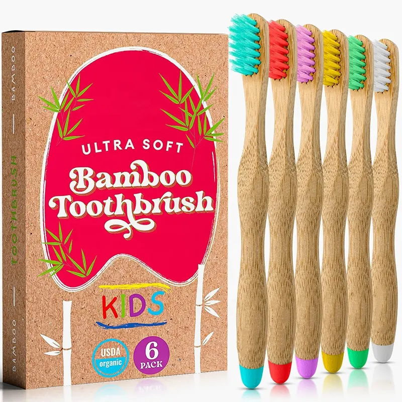 Toptan ekstra yumuşak doğal kıllar bambu diş fırçası doğal bambu ve ahşap çocuk diş fırçası çocuklar ergonomik tasarım diş fırçası