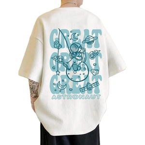 <span class=keywords><strong>Camiseta</strong></span> informal de verano de algodón pesado con cuello redondo, logotipo de transferencia personalizado, hombros caídos, Media manga, camisetas blancas de gran tamaño para hombres - Product Image 3