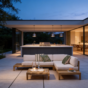 Conjunto de Sofás de Jardín de Madera <span class=keywords><strong>y</strong></span> Plástico para Exteriores con Brasero, Moderno <span class=keywords><strong>y</strong></span> Lujoso, Resistente a la Intemperie, con Asientos Profundos, para Conversación <span class=keywords><strong>y</strong></span> Relajación al Aire Libre - Product Image 4