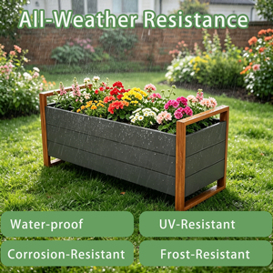 <span class=keywords><strong>Jardinera</strong></span> Elevada de Metal Resistente, Fácil de Montar, Rectangular, Grande, con Marco de <span class=keywords><strong>Madera</strong></span> para Jardín Exterior - Product Image 3