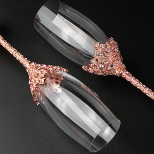 Juego de 2 Copas de Champán de 7 oz, para Bodas, Cumpleaños, Aniversarios, Base de Metal con Grabado de Diamantes - Product Image 6