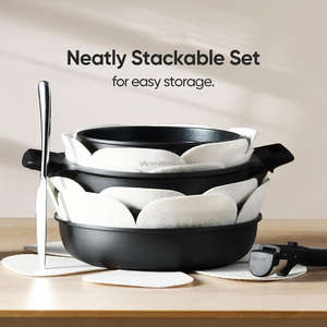25pcs Modern Metal Versatile Jet Black Non-Stick Casserole Cookware Set Kitchen Oven/Dishwasher/Fridge Safe Space <strong>Saving</strong> <strong>Pots</strong> - Product Image 2
