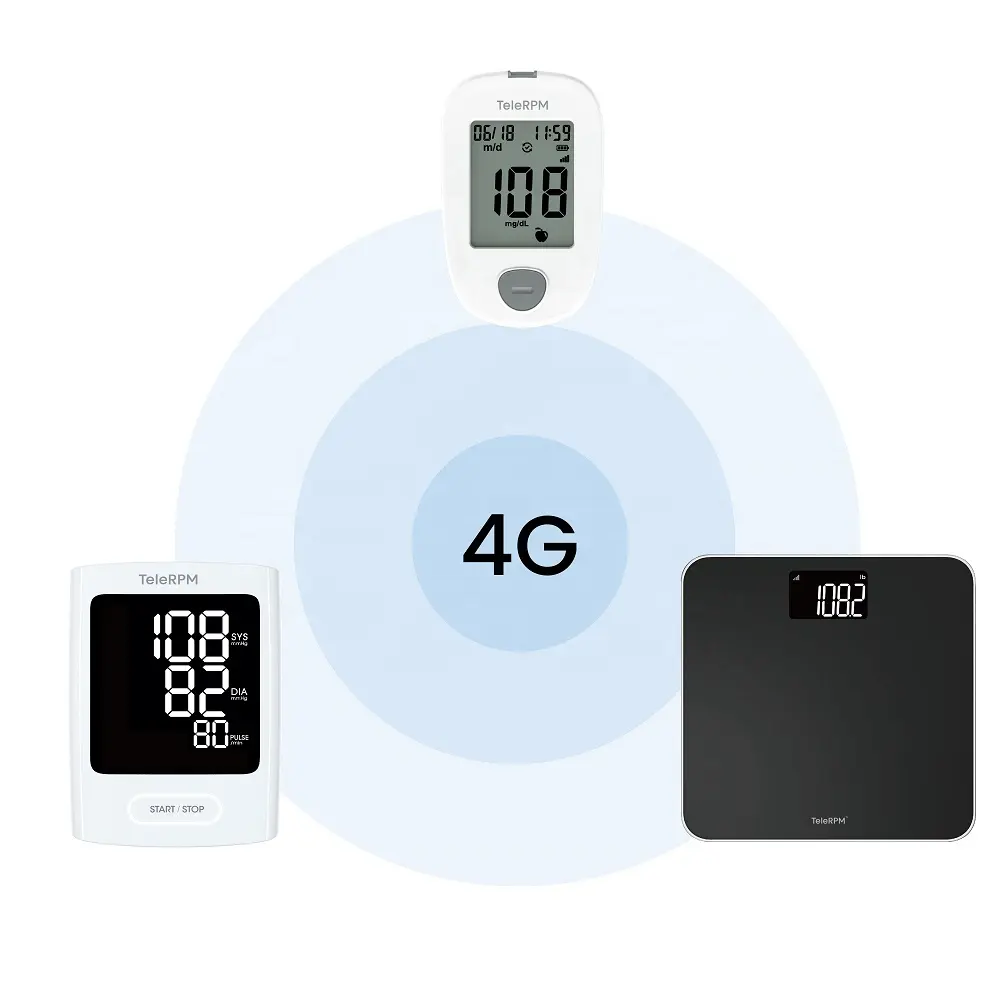 Die Lösung für mobile Tele gesundheits geräte von TeleRPM umfasst ein 4G-Blutdruckmessgerät, mit dem unsere RPM/RTM/CCM-Kunden wachsen können