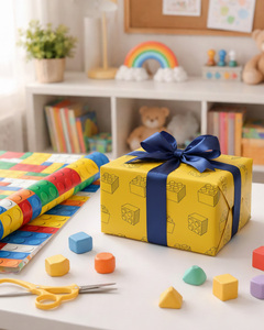 Colorful <b>building</b> <b>block</b> pattern gift wrapping paper double sided printed children gift wrapping paper customizable - Product Image 3