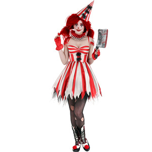 Robe de sorcière à carreaux pour Halloween, taille M-XL, imprimé TV & <span class=keywords><strong>film</strong></span>, en polyester, pour femme adulte, déguisement de fête, costumes de <span class=keywords><strong>cirque</strong></span> - Product Image 1