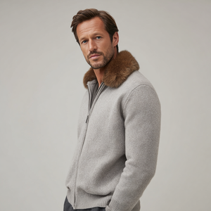 Giacca in maglia da uomo con zip intera e collo in pelliccia sintetica rimovibile |   Cardigan Invernale Vintage in Misto Lana Stile Scandinavo OEM Vendita all'Ingrosso - Product Image 6