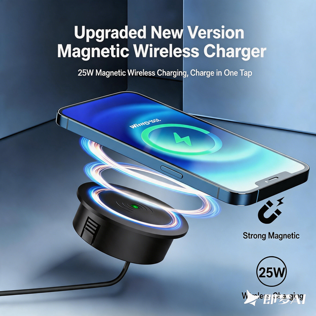 Best Seller 25W Recessed Wireless Charger 60mm Smart Furniture Desk Power Grommet Invisible Charging Hub for Nightstand Table