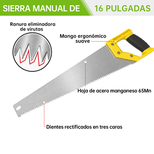 Sierra Manual de Acero 65Mn con Dientes Rectificados en Tres Caras 5DPP, 450mm, Marco de Acero con Alto Contenido de Carbono para Carpintería, Poda de Árboles y Jardín - Product Image 3