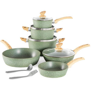 Juego de sartenes de cocina verde juego de ollas y sartenes antiadherentes de granito juegos de utensilios de cocina - Product Image 1