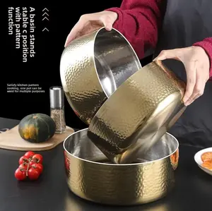 Bol à mélanger élégant martelé et texturé en or 304SS Cadeau parfait pour les boulangers et les chefs à domicile Ustensiles de cuisine - Product Image 3