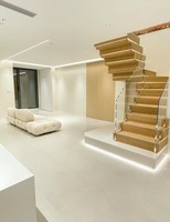 Escalier Prima escaliers empilés personnalisés pierre bois quartz marbre bande de roulement marches flottantes avec lumière LED garde-corps en verre
