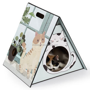 Groothandel Moderne Stijl Opvouwbare Kartonnen Kattenhuis Robuust Duurzaam Tentvormig Kattenkrabpaal Ecologisch Karton BSCI - Product Image 4