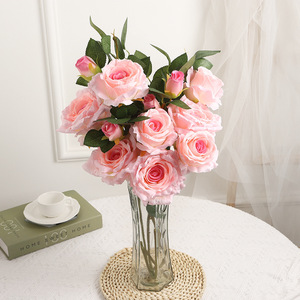 Rosas Artificiales, Ramo de Flores de Seda, Color Rosa Claro y Blanco, Decoración de Boda, Reutilizables, Alta Simulación - Product Image 2