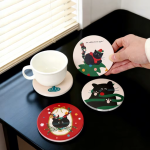 Sous-verres ronds en céramique personnalisés avec base en liège antidérapante, <span class=keywords><strong>motif</strong></span> <span class=keywords><strong>chat</strong></span>, pour boissons, cadeaux, avec logo DIY - Product Image 3