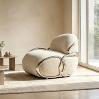 Designer-Akzentsessel aus Fiberglas mit Stoffbezug, Moderner Luxuriöser Geschwungener Einzelsofa-Stuhl für das Wohnzimmer