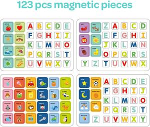 Ensemble <span class=keywords><strong>alphabet</strong></span> magnétique personnalisé, avec tableau magnétique, cartes flash de mots visuels pour les tout-petits à épeler et à apprendre, jouets préscolaires - Product Image 4