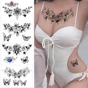 <span class=keywords><strong>Tatouages</strong></span> temporaires sexy pour femmes, kit de tatouage sexy, magnifiques et exquis, fleurs réalistes en 3D, papillons, abdomen, poitrine - Product Image 2