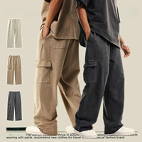 Pantalon cargo délavé à jambe large, taille élastique, style utilitaire, streetwear vintage, 350G, décontracté et épais