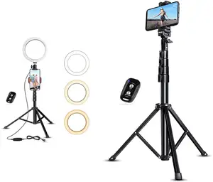 Selfie halka ışık ile Tripod standı ve cep telefonu tutucu için canlı akış/makyaj, kısılabilir Led kamera güzellik halka ışık YouTube