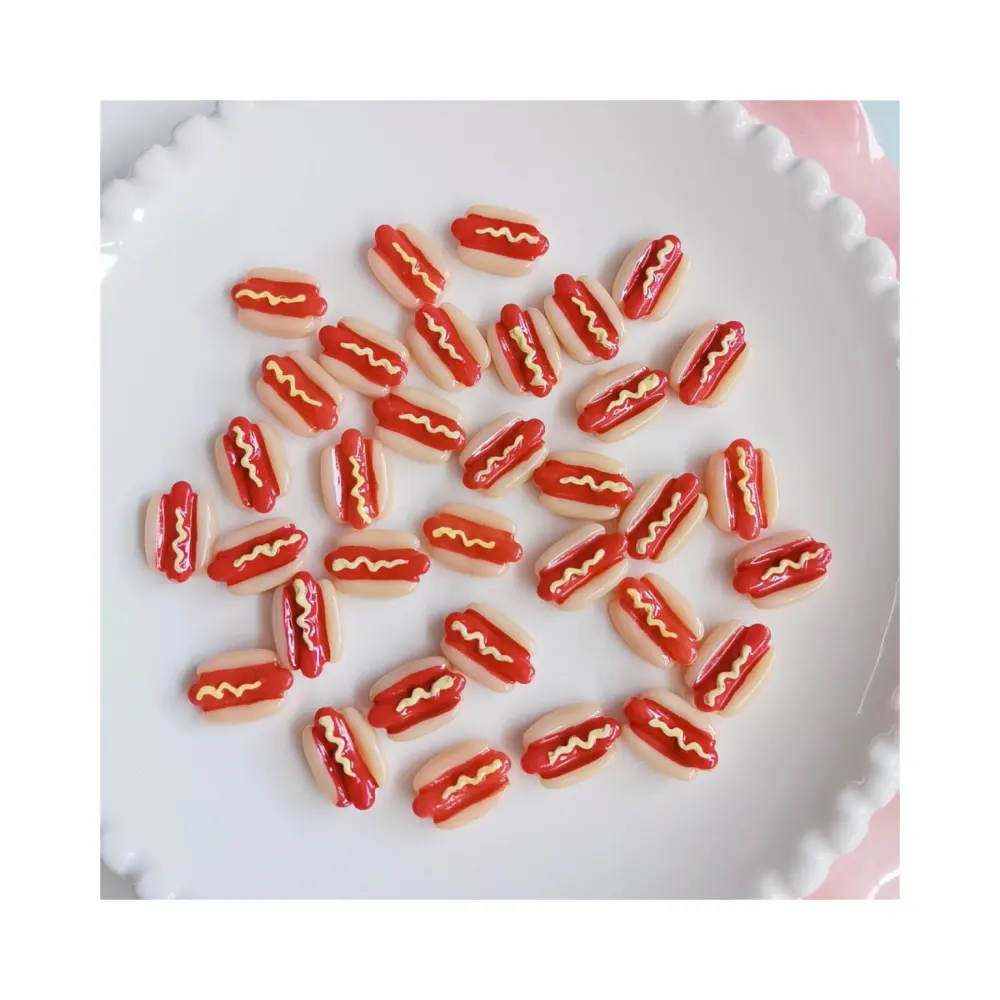 Minyatür Hot Dog reçine Flatback Cabochon minyatür gıda sanat kaynağı dekorasyon Charm Craft