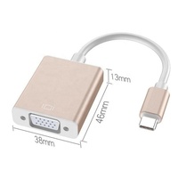 Adaptor Aluminium Alloy Tipe-C ke VGA 1080P 4K Output HDTV Pelindung PVC Berjaring Konverter Proyektor Komputer