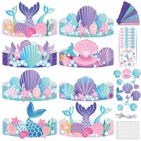 24 Pièces Kits d'Art et de Bricolage Couronnes de Sirène pour Fête d'Anniversaire Thème Sous-Marin, Chapeaux de Fête Sirène en Papier