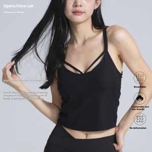JAC22 H4281 Débardeur de yoga pour femme, moulant, à fines bretelles sexy, à rayures verticales et à texture côtelée - Product Image 1
