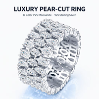 Cincin Batu Permata Perak Sterling S925 Mewah Berkualitas Tinggi, Cincin Moissanite Potongan Pear Lebar, Cincin Pertunangan atau Cincin Pernikahan, Hadiah Pernikahan GRA