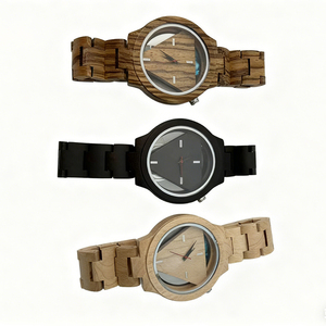 Orologio con Movimento Seiko, Cinturino <span class=keywords><strong>in</strong></span> Legno di Zebrano, Quadrante Rotondo 42mm <span class=keywords><strong>in</strong></span> Vetro, Lancette <span class=keywords><strong>in</strong></span> Legno, Orologio al Quarzo Impermeabile di Moda - Product Image 4