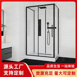 Ensemble complet de salle de bain carrée à cadre noir, <span class=keywords><strong>avec</strong></span> receveur en ABS blanc, cloison en verre, séparation sèche et humide. - Product Image 2