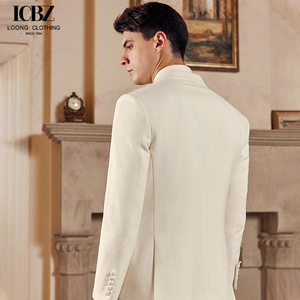 Costume de marié pour <span class=keywords><strong>homme</strong></span>, robe de smoking blanche à revers et châle, respirante et élégante, vente en gros d'usine - Product Image 2