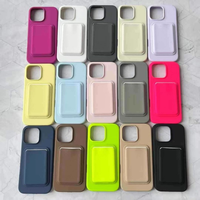Coques de téléphone magnétiques BAILI Factory Simple Macaron, respectueuses de la peau, avec support de carte, compatibles avec la charge sans fil, en silicone, avec emballage boîte.