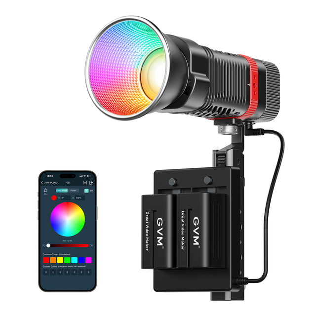 GVM PL60C RGB 60W COB LED Pocket Photography Lighting App Control 34100 Lux/0.5m Handheld Portable Studio Light