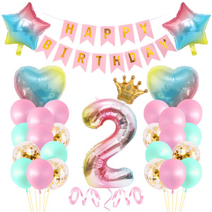 <span class=keywords><strong>Set</strong></span> di <span class=keywords><strong>compleanno</strong></span> per bambini con pellicola in alluminio <span class=keywords><strong>arcobaleno</strong></span> gradiente da 18 pollici con tema sirena. - Product Image 2