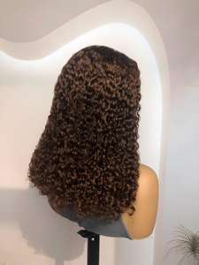 Peluca de Cabello Corto <span class=keywords><strong>Rizado</strong></span> Estilo Hada con Frente de Encaje 13x4 en Color Chocolate Marrón con Ondas Profundas, Peluca Frontal para Mujer - Product Image 4