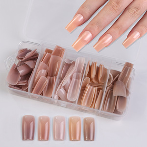 Faux ongles en gros, couleur dégradée, 140 pièces/boîte, couverture complète, forme ballerine amande, à presser, pour nail art - Product Image 1