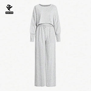 F5754 Fabricants de vêtements Crop tops Sweat-shirt et pantalon de survêtement à jambes larges Ensemble deux pièces Vêtements pour femmes Streetwear Vêtements de détente - Product Image 3